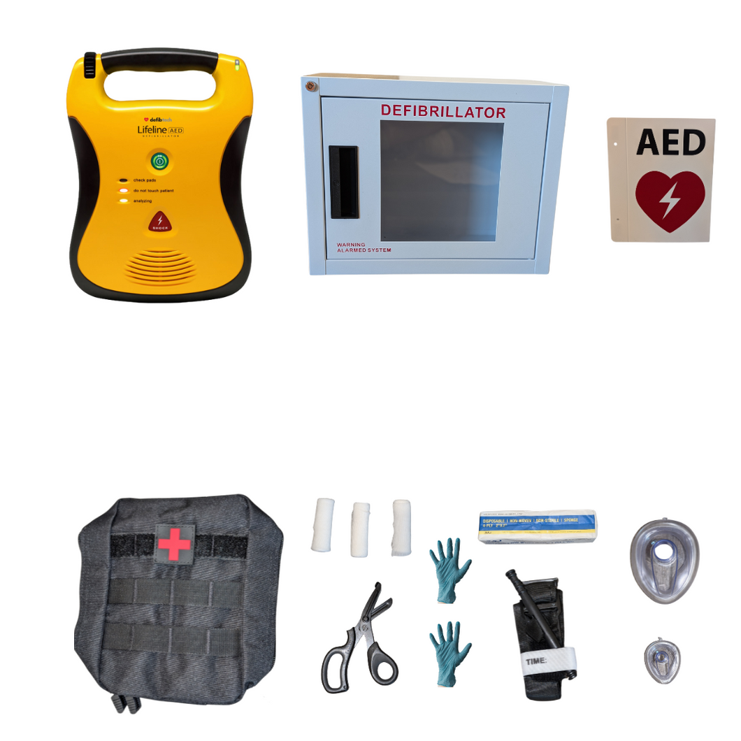 Defibtech Lifeline Complete AED Package (AED, Wall Cabinet, First Aid Kit). Training & Installation Included.